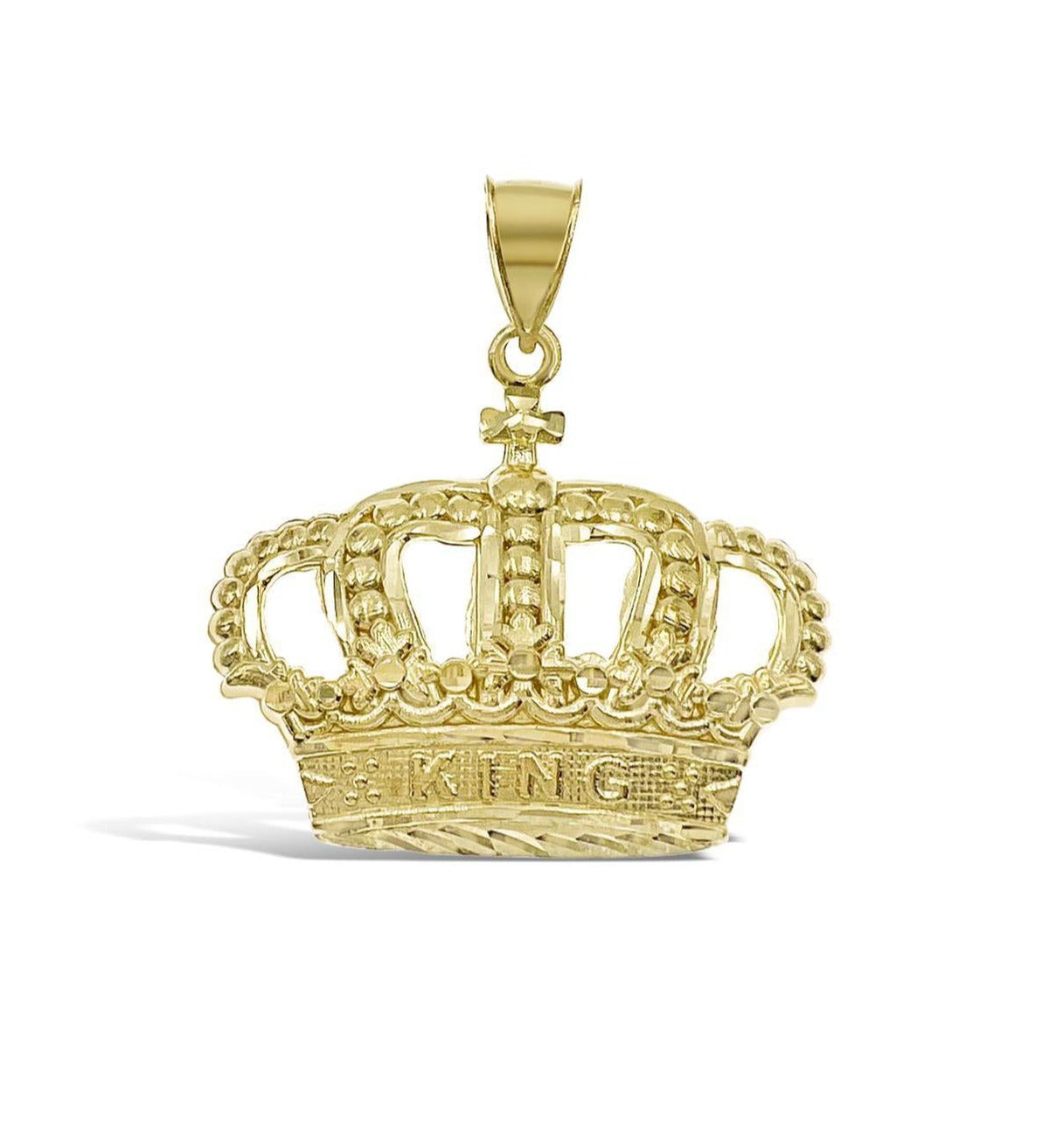 King Crown Pendant 10k Yellow Gold Men Charm 1.5"