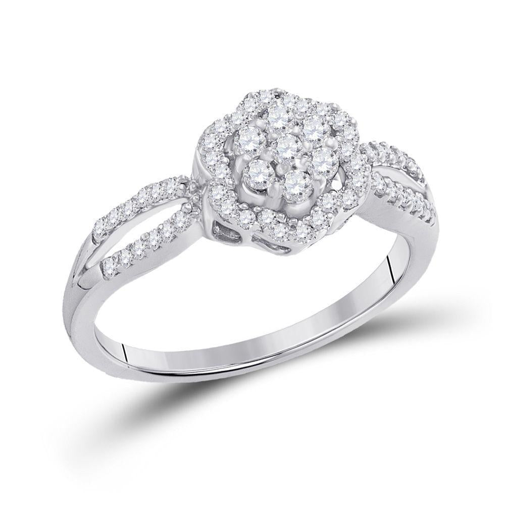 Diamond Engagement Flower Ring 10k White Gold 1/3cttw