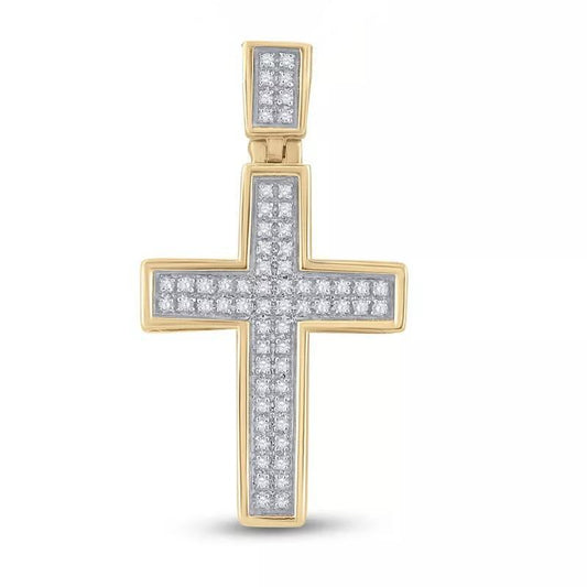 Diamond Cross Charm Pendant 10k Yellow Gold 1.1 inch