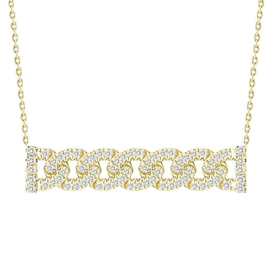 0.25ctw Diamond Cuban Link Bar Necklace 10k Yellow Gold Womens Chain Pendant
