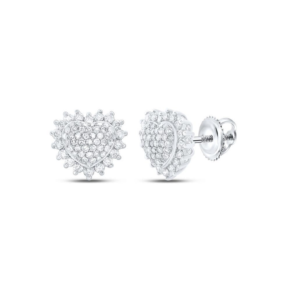 0.62ctw Diamond Heart Stud Earrings 10k White Gold Screw Back