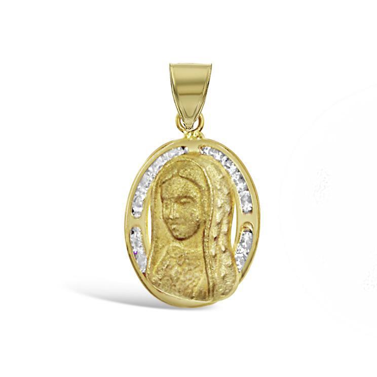 14k Gold Virgin Mary Oval Pendant Religious Charm