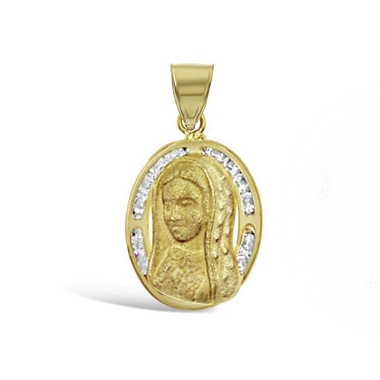 14k Gold Virgin Mary Oval Pendant Religious Charm