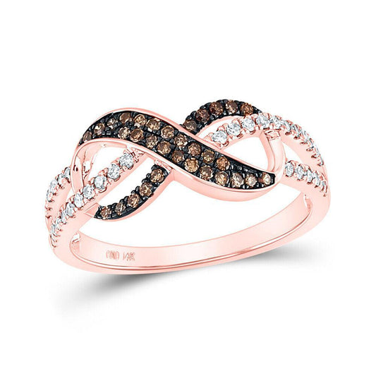 14k Rose Gold Round Brown Diamond Infinity Fashion Ring 1/3ctw