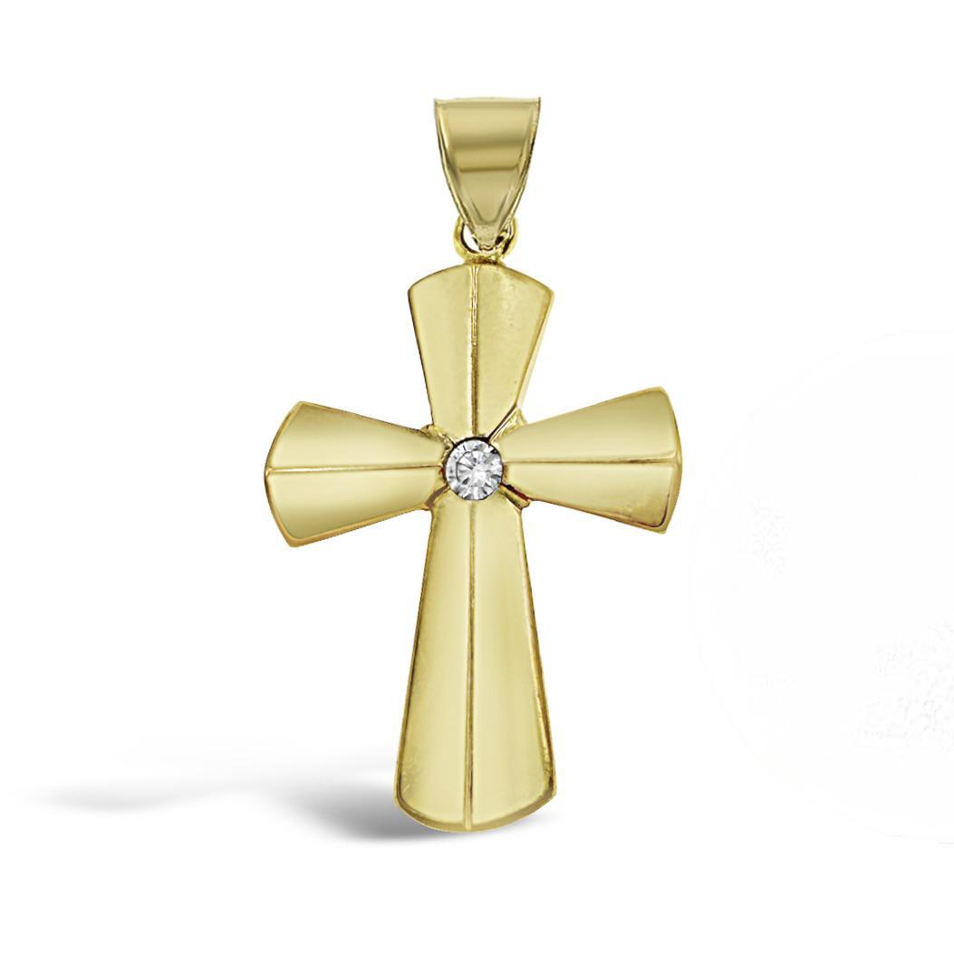 Cross Pendant Charm Real 10k Yellow Gold CZ 1.5 inch
