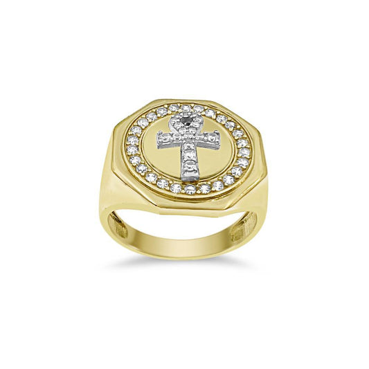 Egyptian Cross Ankh Octagon Mens Signet Pinky Ring 10k Yellow Gold