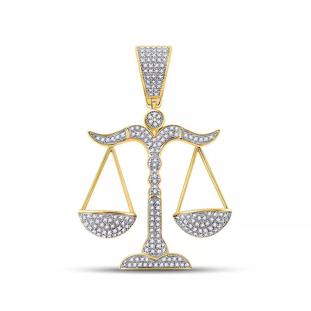 Diamond Libra Scales of Justice Charm 10k Yellow Gold Mens Pendant 3/8 Cttw