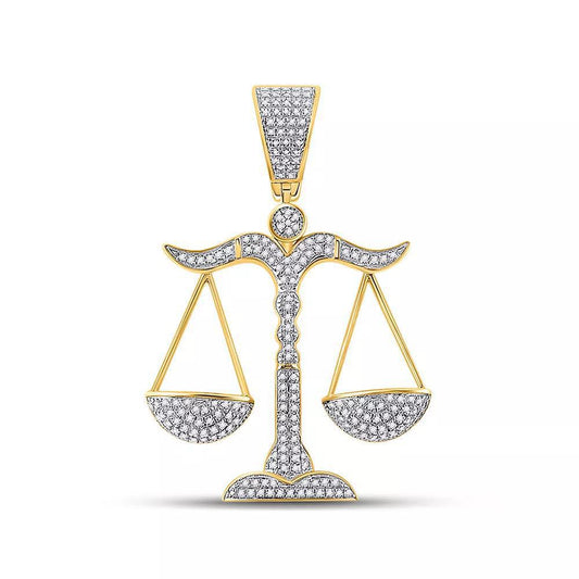 Diamond Libra Scales of Justice Charm 10k Yellow Gold Mens Pendant 3/8 Cttw