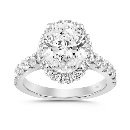 4.00 cttw Lab Grown Diamond Oval Halo Engagement Ring 14k White Gold