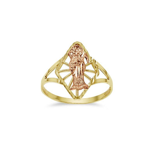 14K Two Tone Gold Santa Muerte Ring