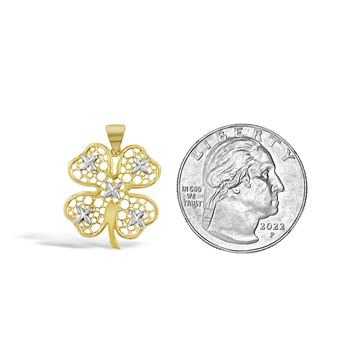 Four Leaf Clover Pendant 14K Yellow White Gold Lucky Charm