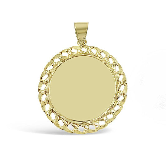 10K Yellow Gold Round Memory Picture Photo Frame Pendant Cuban Link Bezel