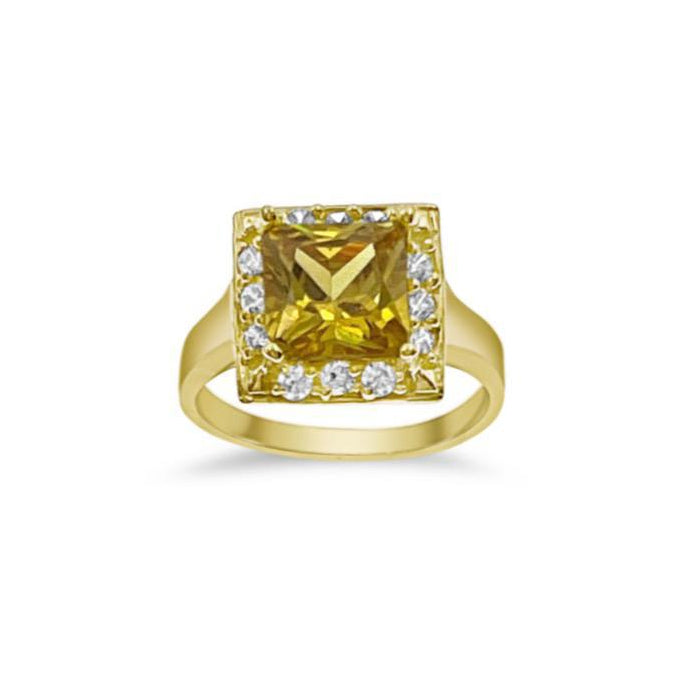 10k Yellow Gold Simulated Citrine Square Halo Ring
