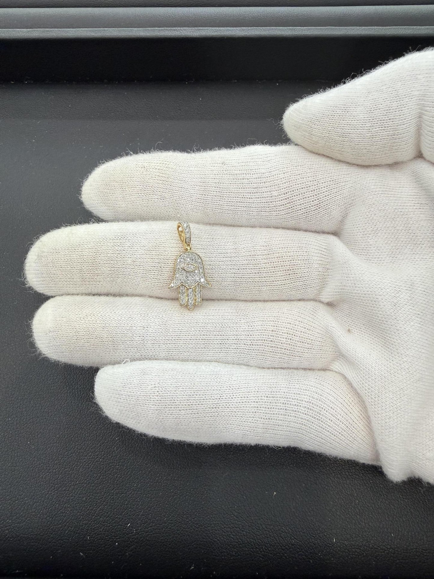 0.25ctw Diamond Hamsa Fatima Hand Pendant 10k Yellow Gold Charm