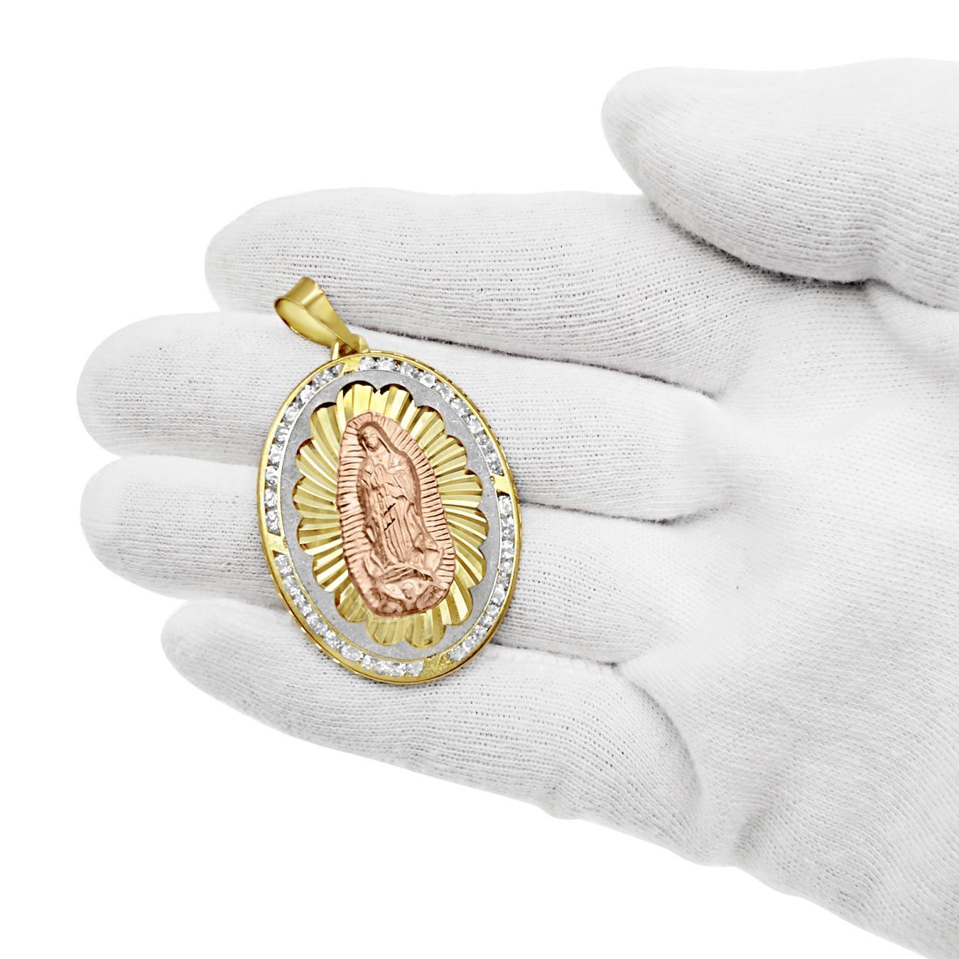 Virgin Mary Guadalupe Pendant 10K Tri Color Gold