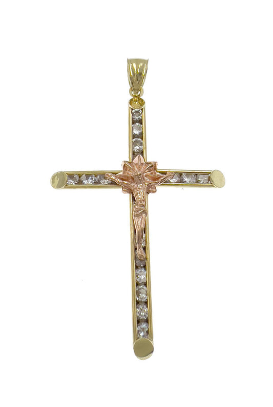 Crucifix Pendant Cross 10k Yellow Rose Gold Charm 2.6"