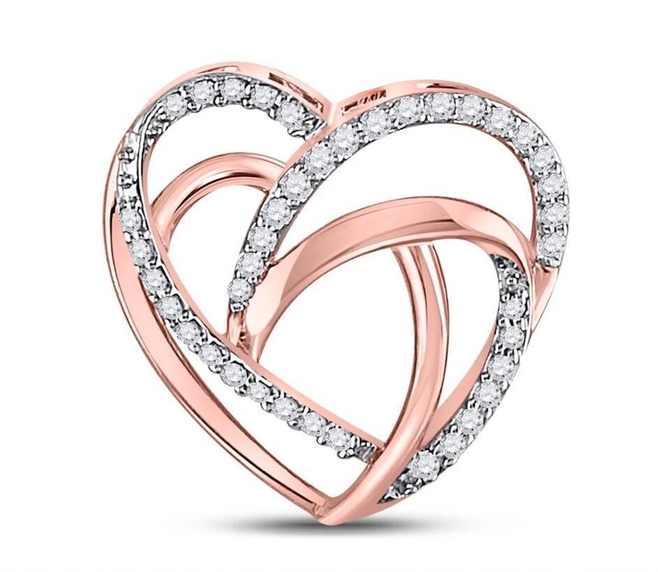 Diamond Openwork Heart Womens Charm Pendant 10k Rose Gold