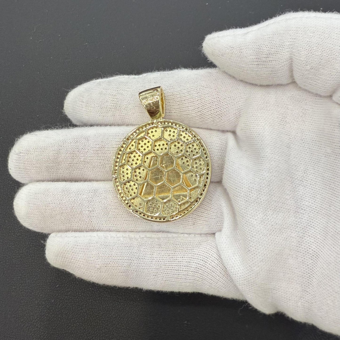 925 Sterling Silver Gold Plated CZ Pyramid All Seeing Eye Pendant Round Charm