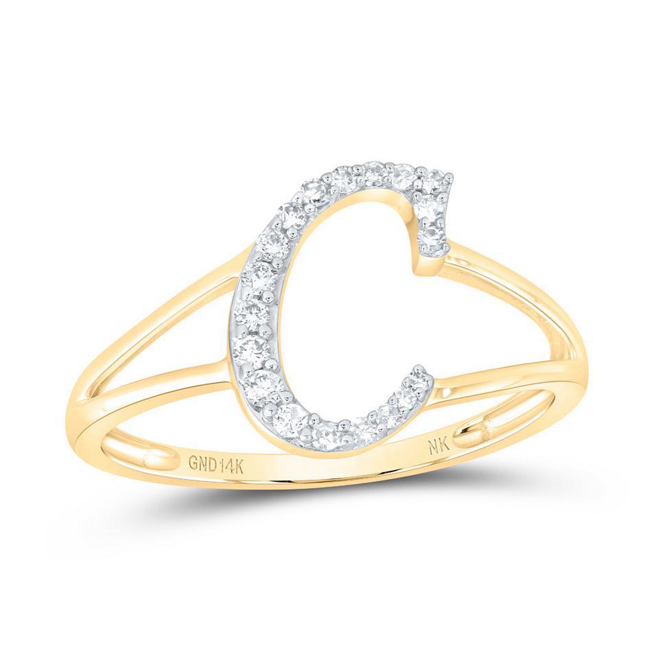 Diamond Initial Letter C Ring 14k Yellow Gold Womens