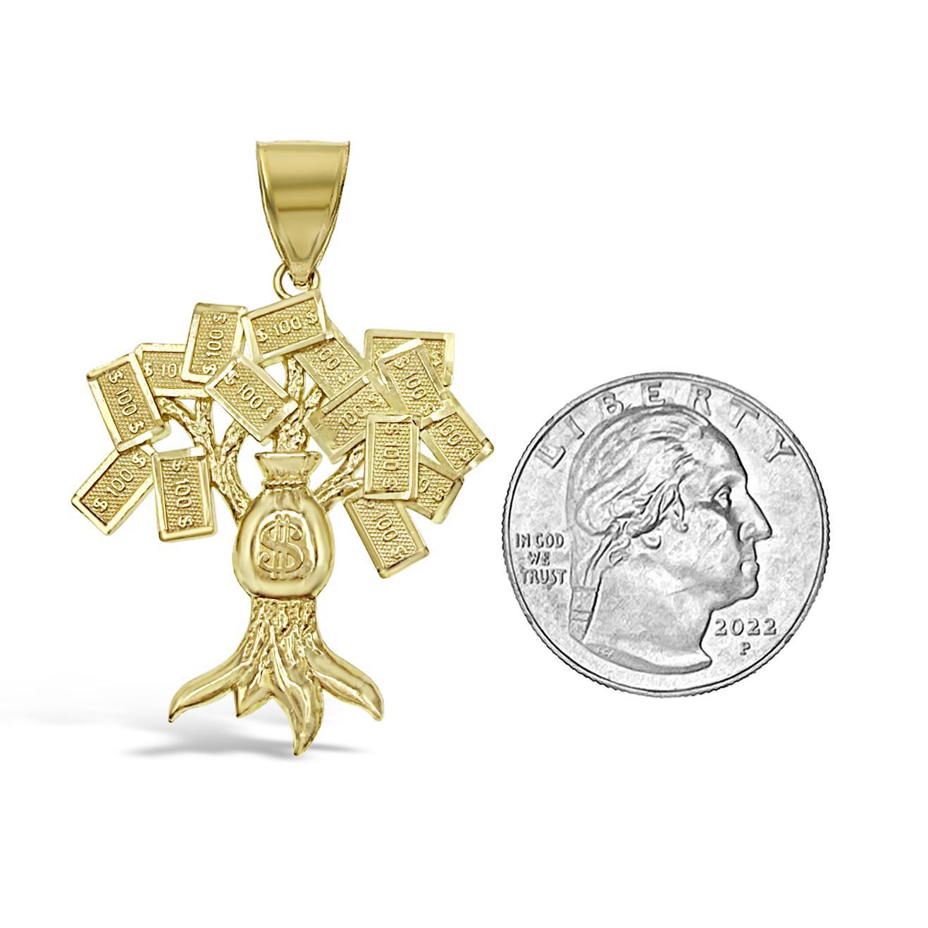 10K Yellow Gold Money Tree Pendant Mens Wealth Charm