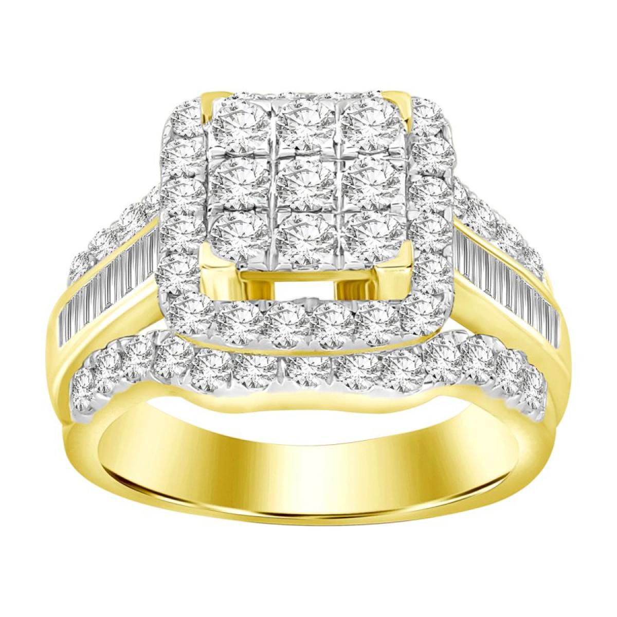 2 Cttw Baguette Diamond Square Cluster Wedding Womens Ring Band 10k Yellow Gold