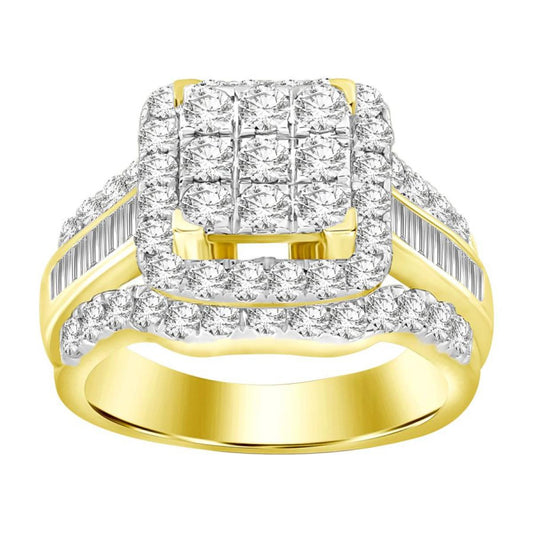 2 Cttw Baguette Diamond Square Cluster Wedding Womens Ring Band 10k Yellow Gold