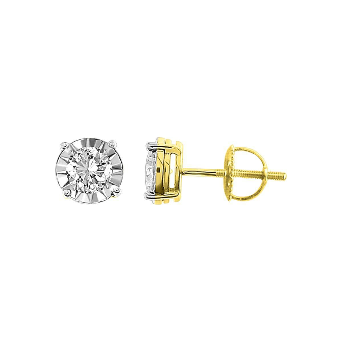 Diamond Round Stud Earrings 10k Yellow Gold Screw back 0.25cttw