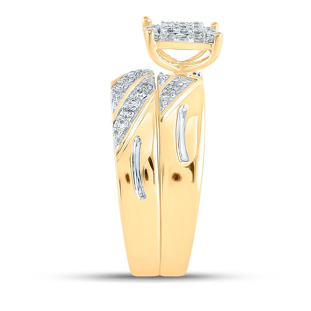 0.6ctw Diamond Trio Wedding His Hers Ring Set 10k Yellow Gold Square Cluster
