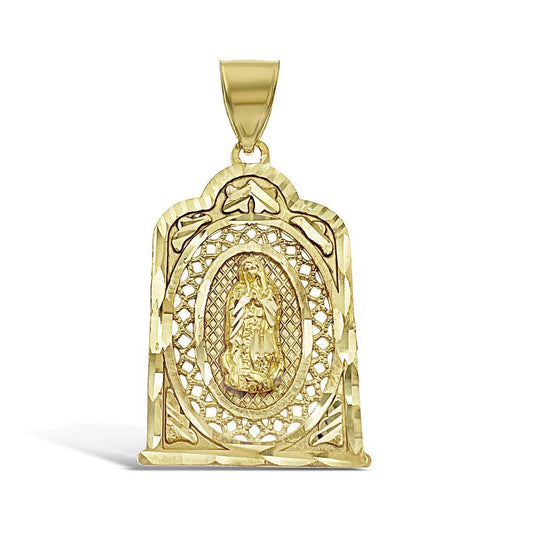 Virgin Mary Pendant 10k Gold Lady Guadalupe Charm 1.8"