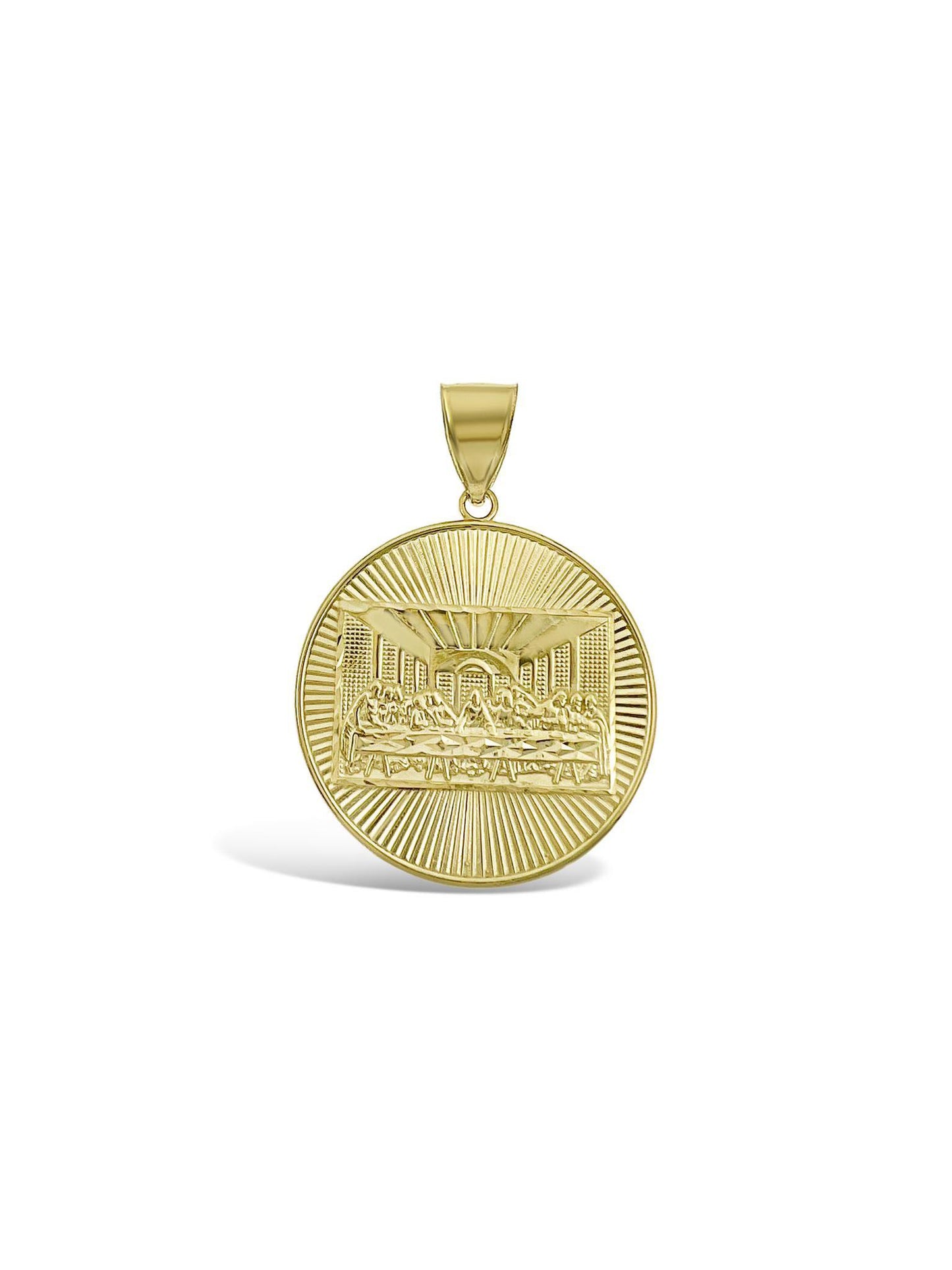 Last Supper Round Pendant Charm 10k Yellow Gold 1.8 inch