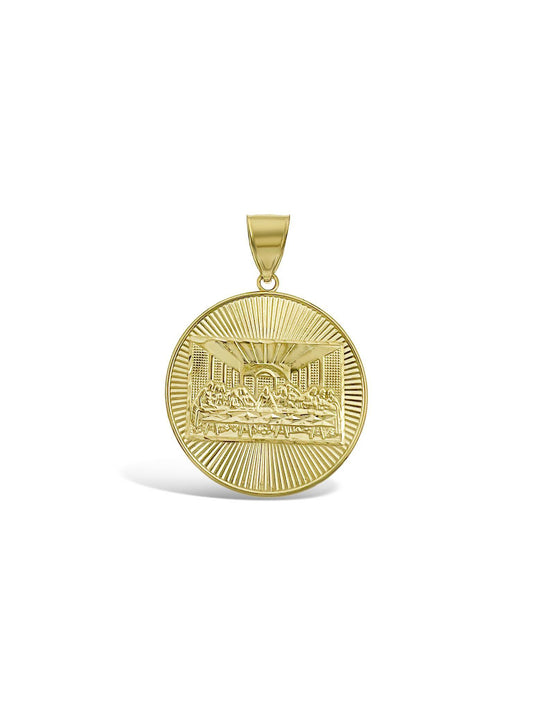 Last Supper Round Pendant Charm 10k Yellow Gold 1.8 inch