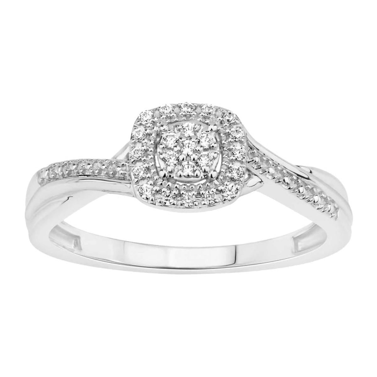 Diamond Square Engagement Ring 10k White Gold