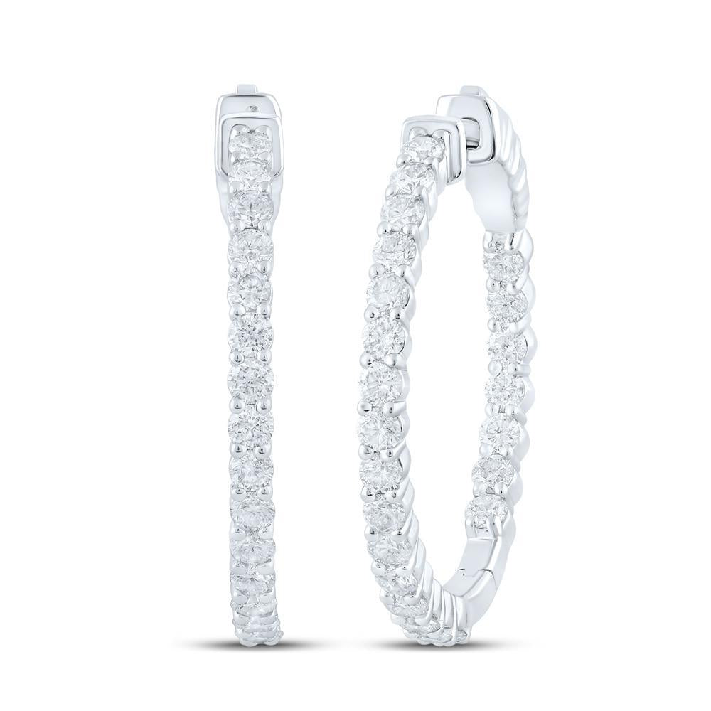 1.98Ctw Round Natural Diamond Hoop Earrings 10k White Gold