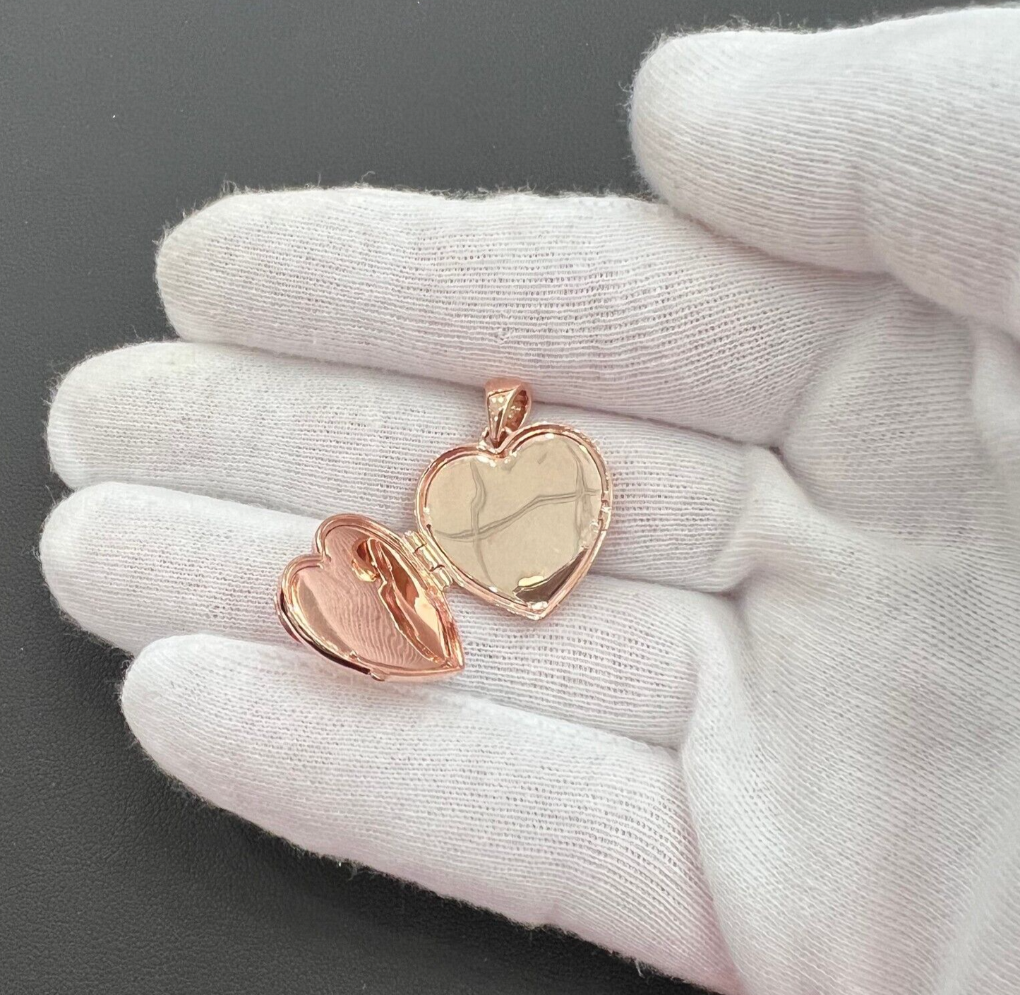Chocolate Diamond Heart Locket Double Picture Photo Pendant 10k Rose Gold Memory