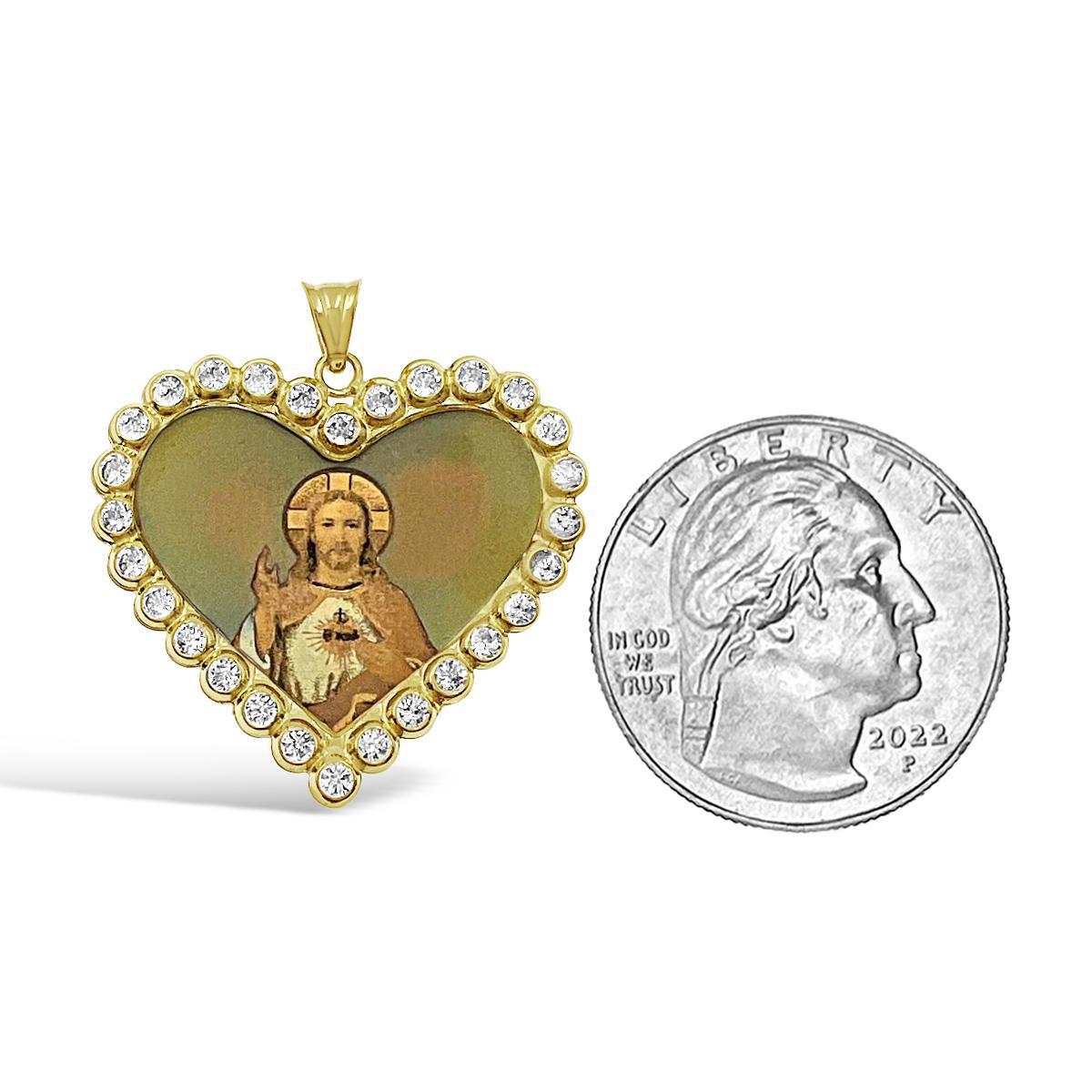 14k Yellow Gold Jesus Sacred Heart Pendant Charm 1.2 inch