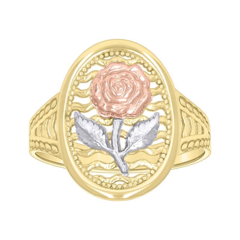 10K Tri color Gold Rose Flower Womens Ring