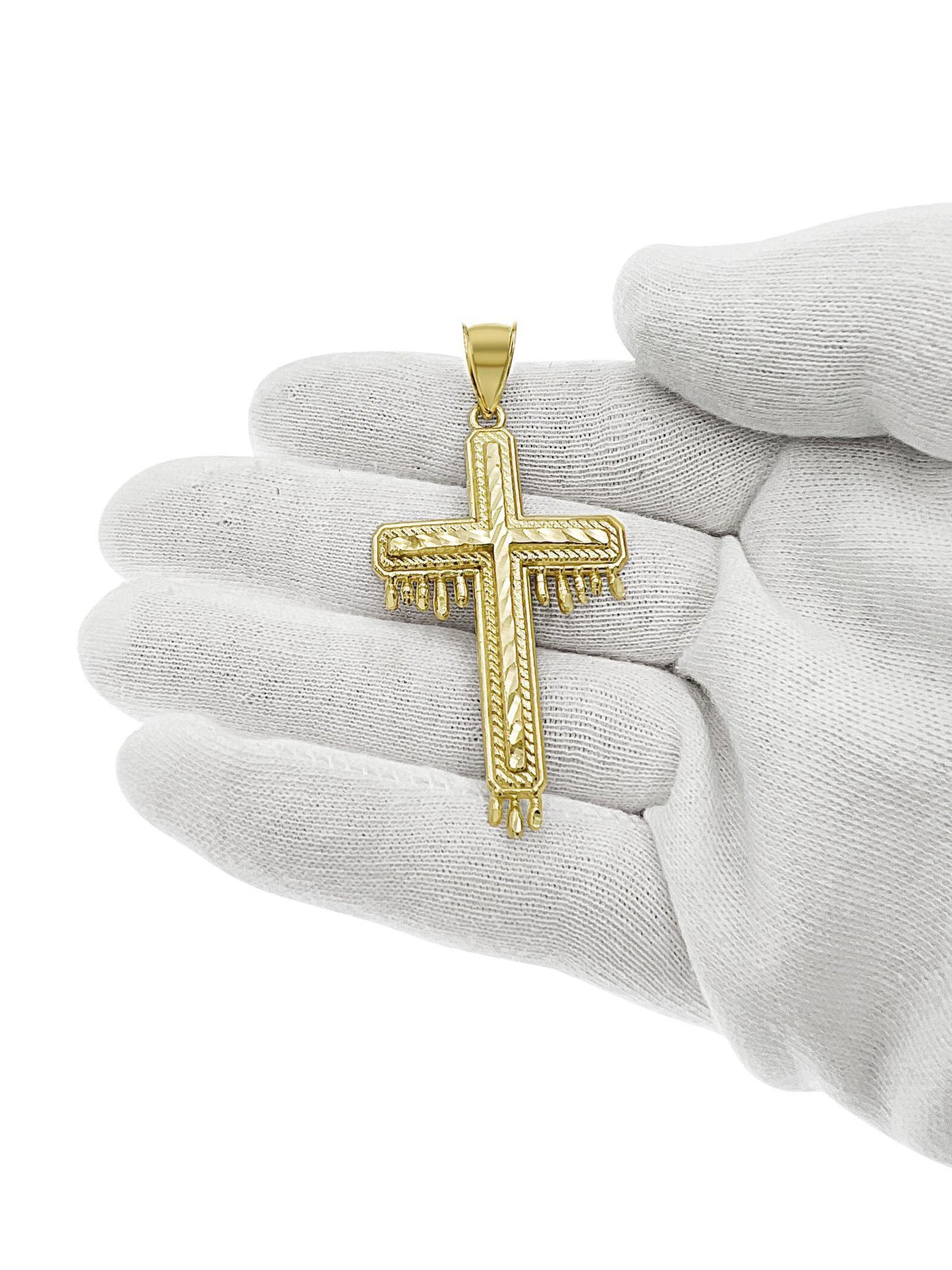 Cross Dripping Charm Mens Pendant 10k Yellow Gold