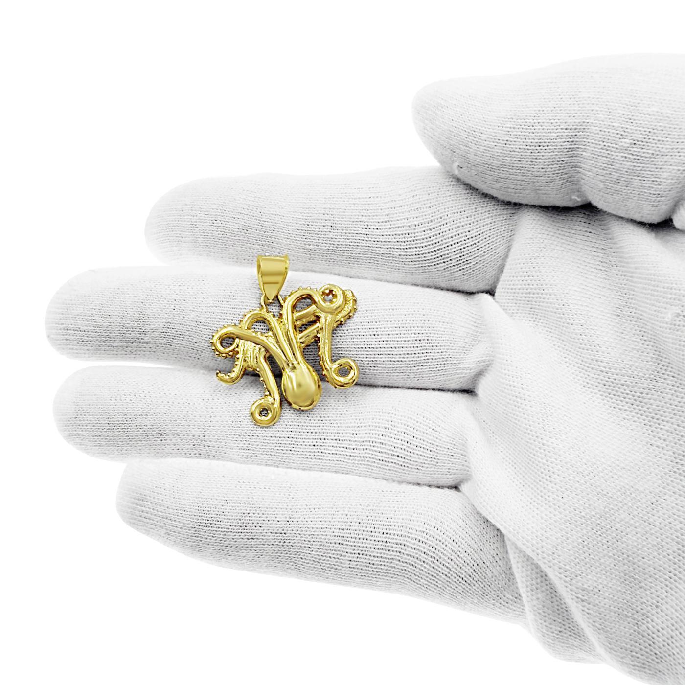 14K Yellow Gold Octopus Tentacle Pendant Charm 1 inch