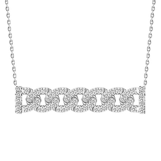 0.25ctw Diamond Cuban Link Bar Necklace 10k White Gold Womens Chain Pendant