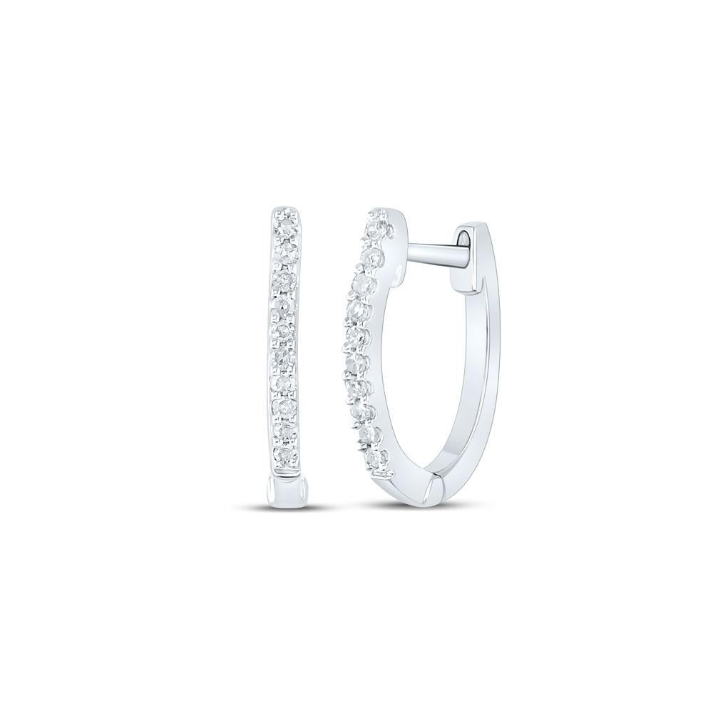 Diamond Single Row Huggie Hoop Womens Earrings 10K White Gold