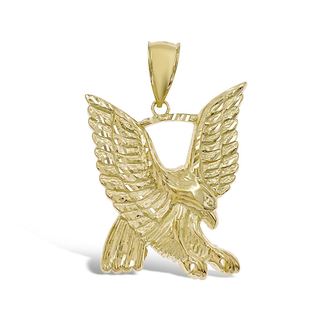 10k Yellow Gold Eagle Mens Pendant Charm 2 inch