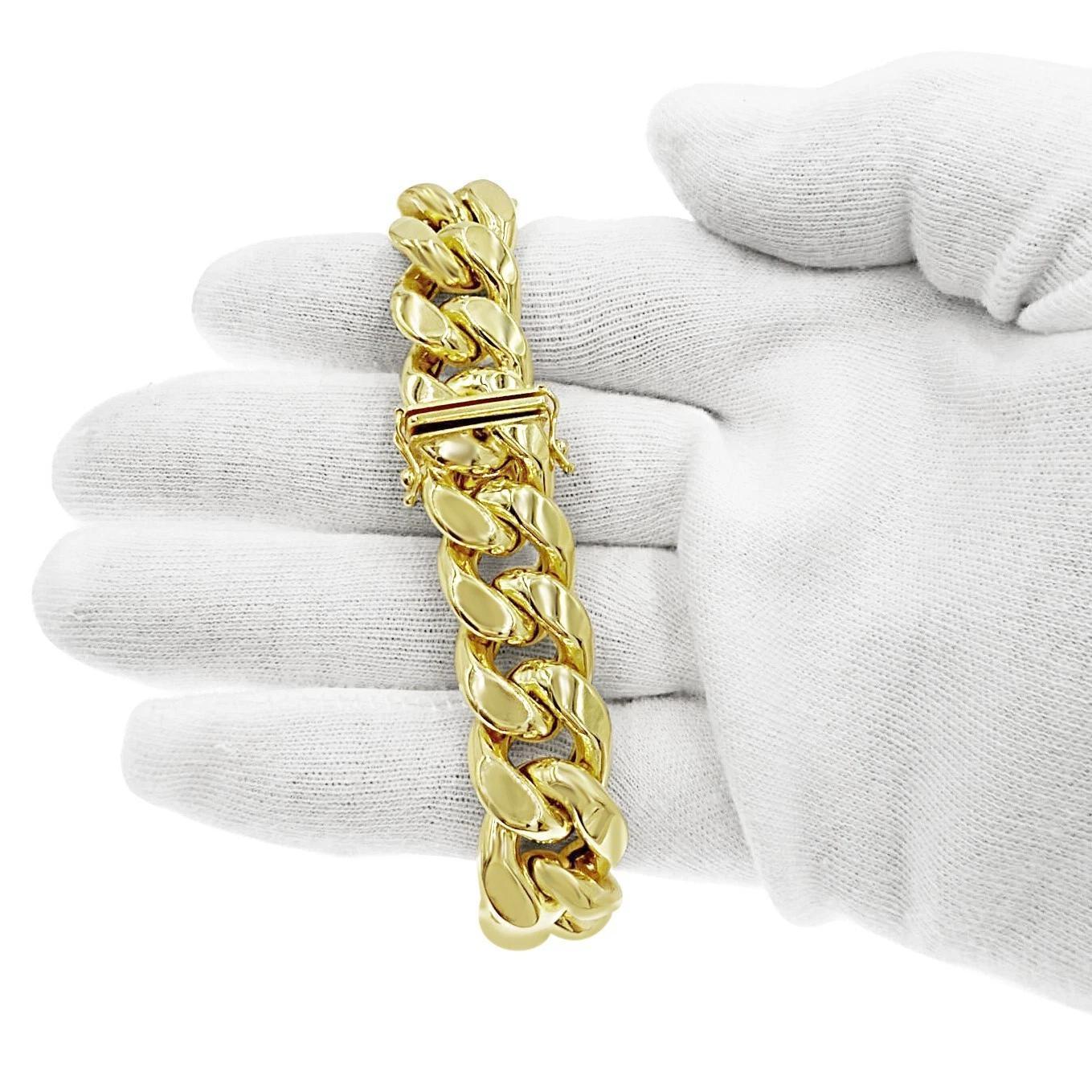 14K Yellow Gold Mens Cuban Link Bracelet 10mm Chain