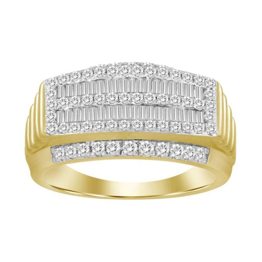 1.00cttw Diamond Baguette Mens Ring 10k Yellow Gold Band