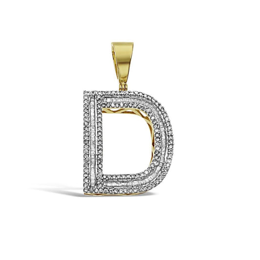 10kt Yellow Gold Baguette Round Diamond D Initial Letter Pendant 1.50 Cttw