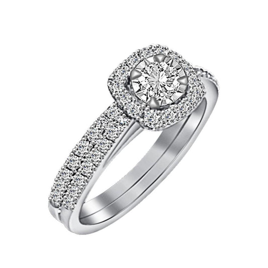 0.50cttw Diamond Wedding Bridal Cluster Cushion Ring Set 10k White Gold