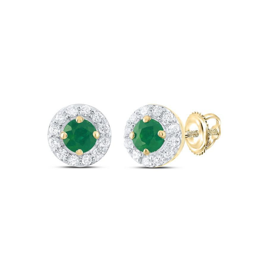 14K Gold Emerald & Diamond Halo Stud Earrings