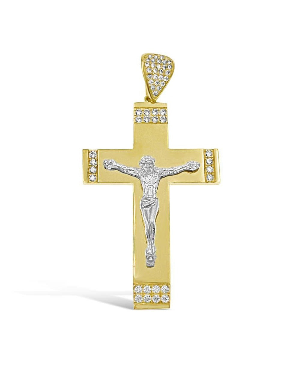 Jesus Cross Crucifix Pendant 10k Gold Two Tone