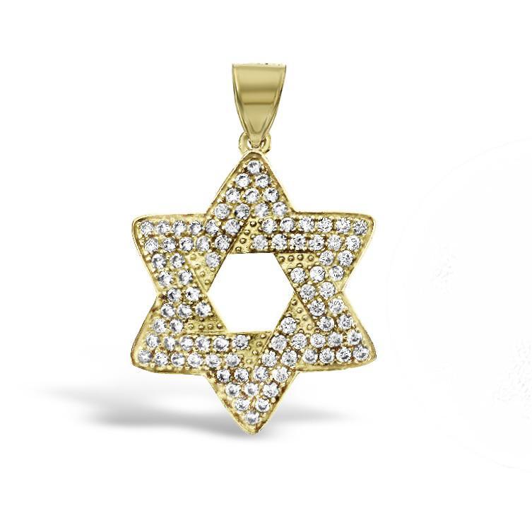 Star of David Pendant Charm 10k Yellow Gold 1.1 inch
