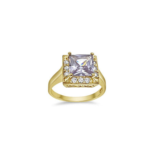 10k Yellow Gold Princess Cut CZ Halo Ring Square Statement Cocktail Jewelry