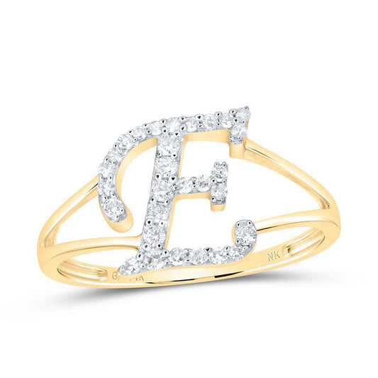 0.20cttw Diamond Initial Letter E Ring 14k Yellow Gold Womens